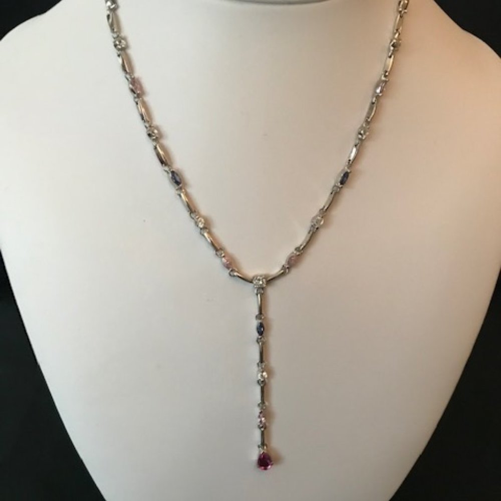 Multi Color Cut Crystals Silver 16" Necklace